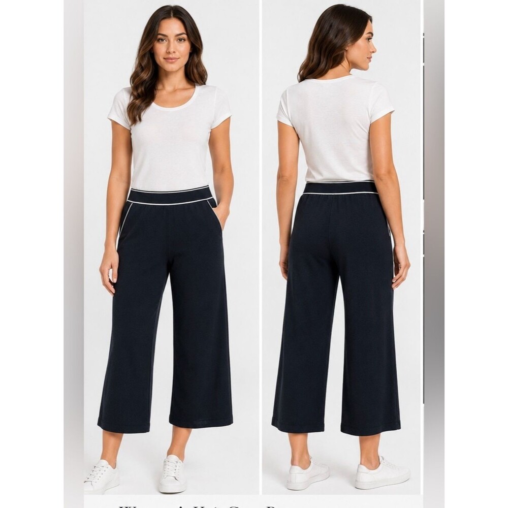 Adrianna Papell Black Knit Cropped Wide Leg Pants Women’s Large